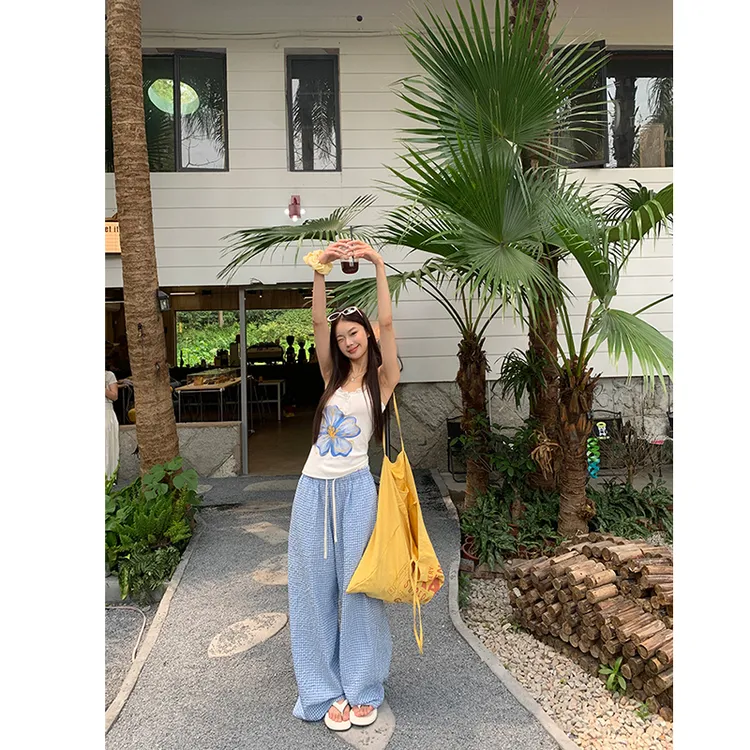 春夏新款慵懒简约低腰显瘦抽绳百搭直筒拖地休闲裤252Z1983#