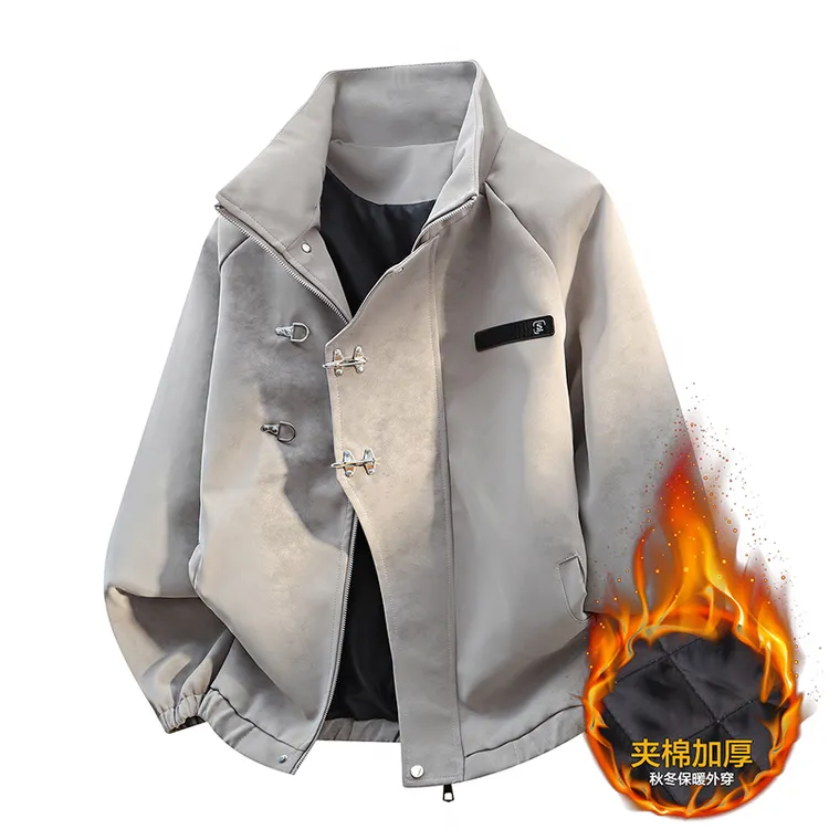 美式复古水洗扎染PU皮衣外套秋冬季男女同款立领宽松夹克加厚棉服