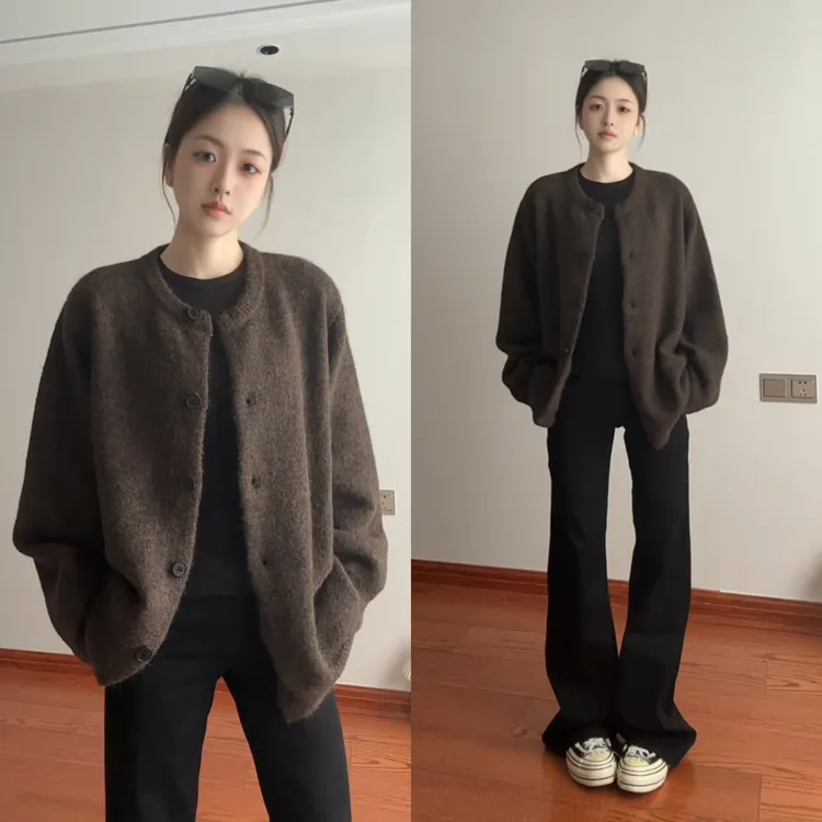 流光风开衫毛衣男美式复古慵懒老钱风宽松针织夹克外套秋季毛线衣