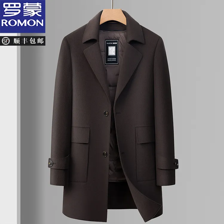 罗蒙冬季男士羊毛呢大衣商务休闲加厚中长款可拆卸内胆保暖外套男