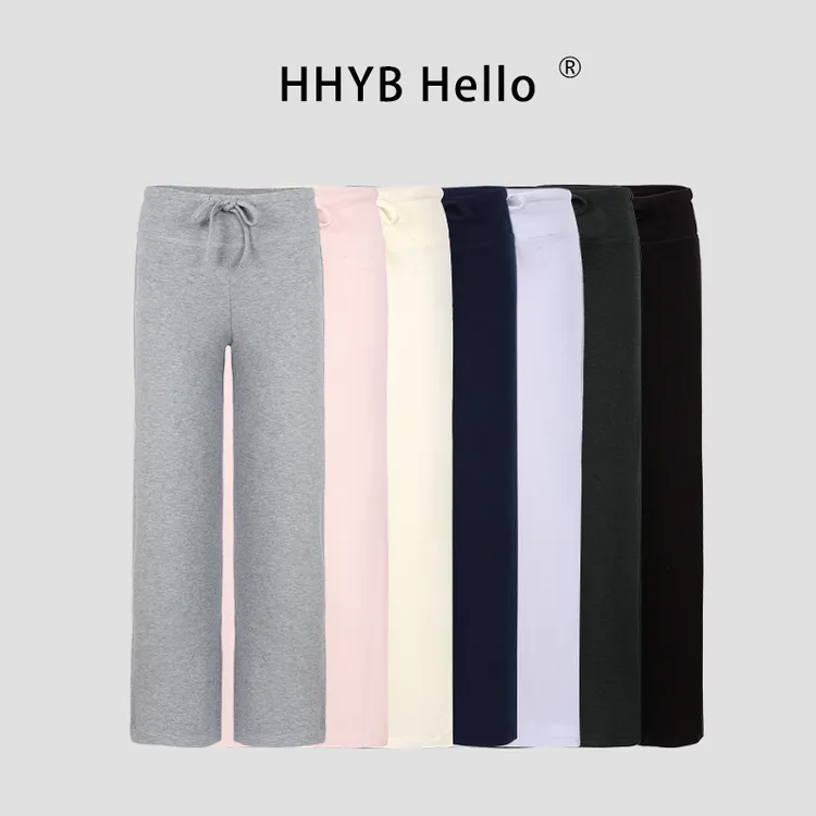 HHYB Hello2025夏季中高腰宽松垂感抽绳水洗直筒休闲裤 Q254081