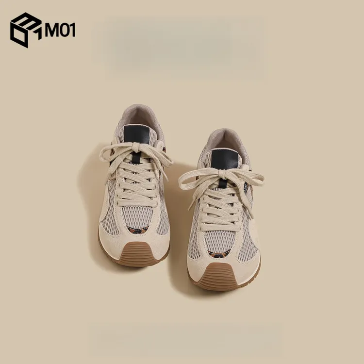 M01夏季新款厚底德训鞋女拼接网面休闲运动慢跑鞋豹纹阿甘老爹鞋