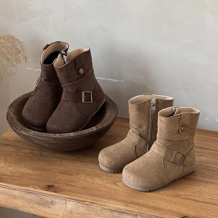 儿童复古堆堆靴女童宝宝靴2025冬季新款二棉中筒公主靴时尚博肯靴