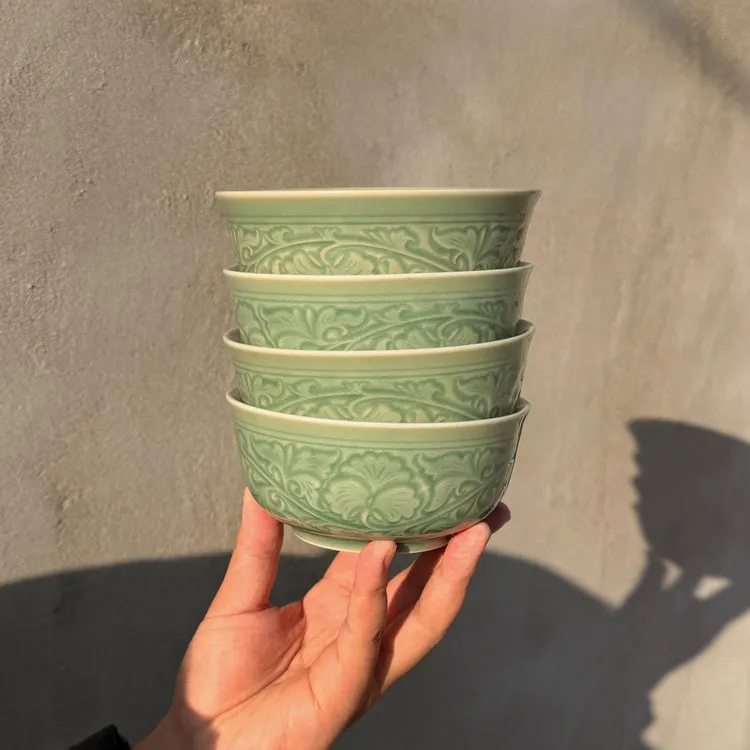 长安知己非遗「二级微瑕5.5英寸宫廷牡丹碗」耀州青瓷中式米饭面碗