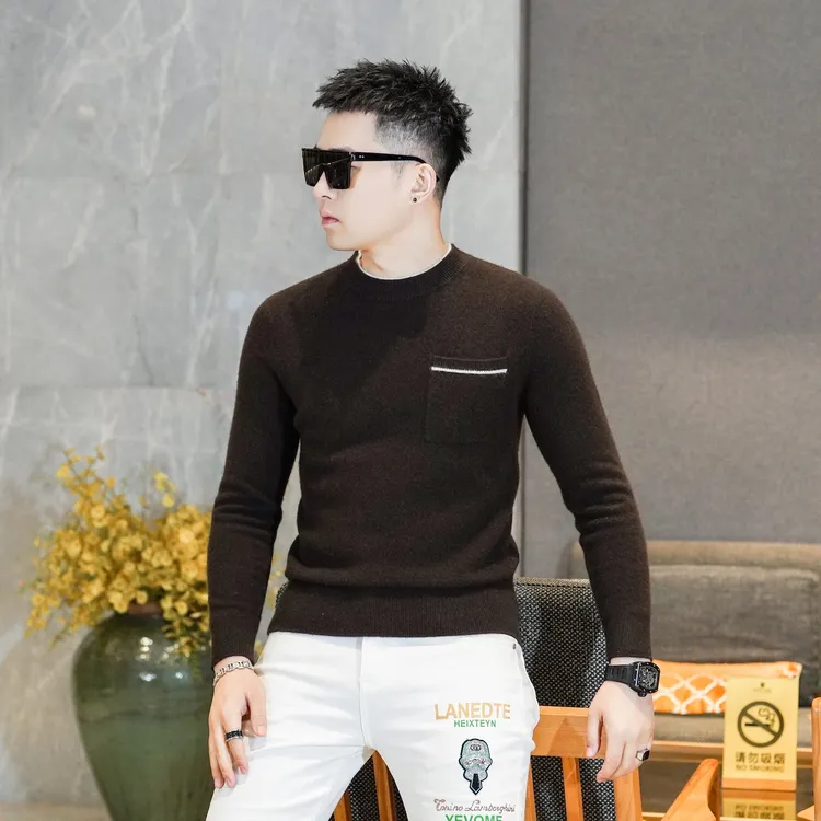 2025冬季羊毛衫男士圆领针织衫毛衣时尚休闲长袖潮牌男装83287