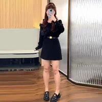 花菜微胖女生早秋露肩拼接衬衫半身裙子显瘦穿搭MQ182