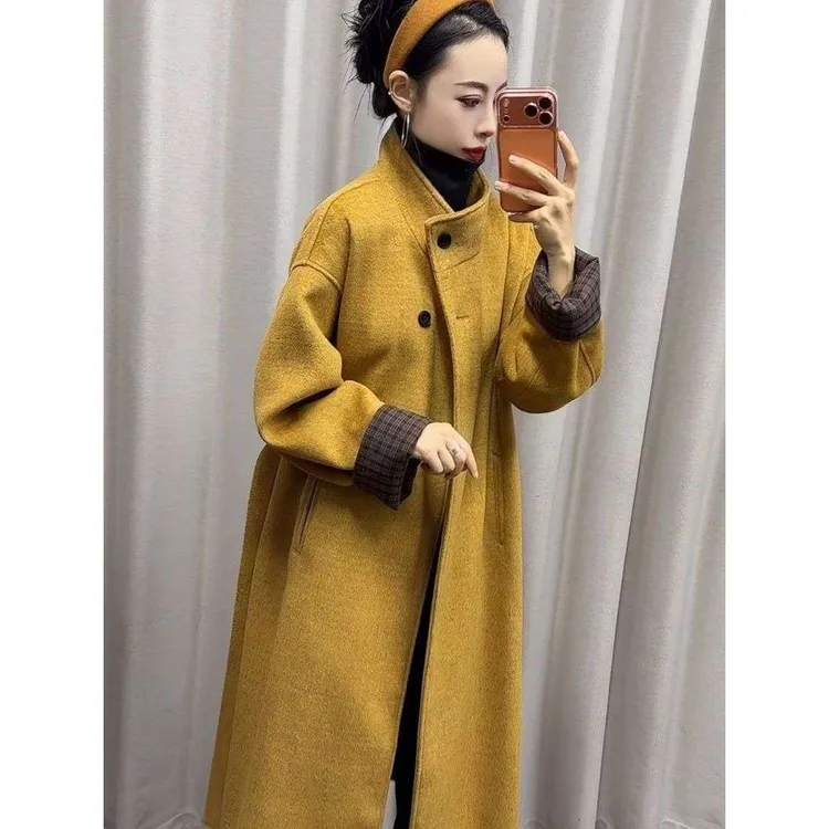 气质中长款立领双面妮大衣女2025秋冬新款韩版系...