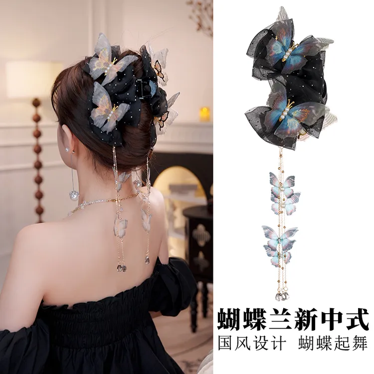蝴蝶兰新中式抓夹灵动立体星芒超仙发饰百搭日常简约精巧鲨鱼夹女