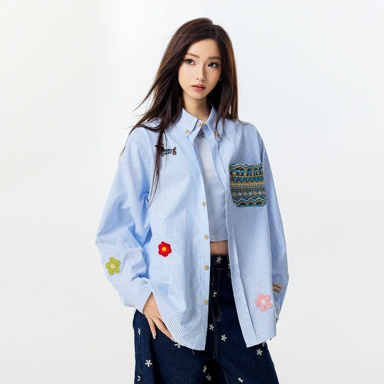 RickyIsClownRIC腊肠狗民族风小花长袖衬衫宽松衬衣多巴胺上衣女