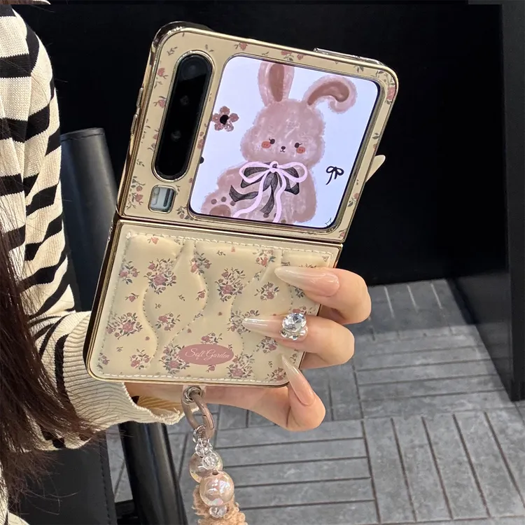 适用华为purax典藏版折叠屏手机壳pocket2电镀边框羽绒服碎花链条