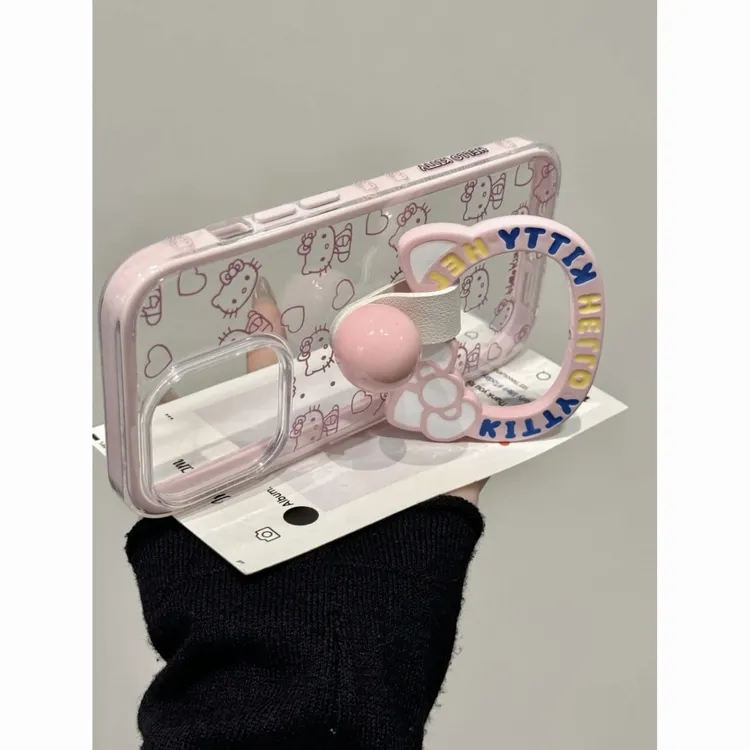 BANCA立体镂空kt猫英文指环扣适用ihone16/15promax手机壳14支架