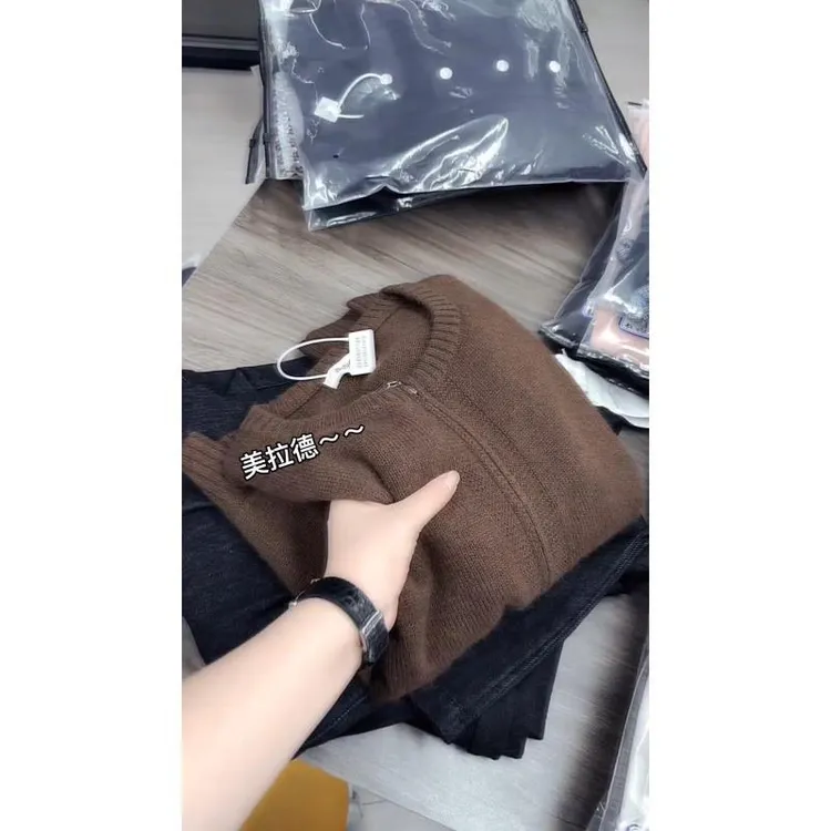 美拉德复古拉链针织开衫女2025秋冬新款长袖宽松显瘦百搭毛衣外套