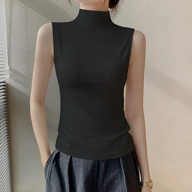 半高领背心女夏外穿2025新款内搭打底衫无袖T恤黑色吊带弹力上衣
