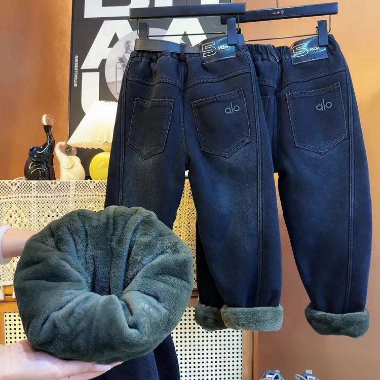 【耀选专属兔绒牛仔裤】中大童儿童加厚兔绒显瘦牛仔裤一条过冬9750