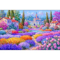 新疆长绒棉布，玫瑰花田100*70四股线十字绣（精准印花）大格