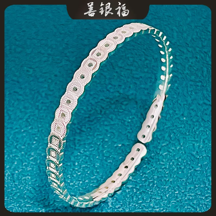 善银福 足银手镯 足银9999铜钱钱币银手镯女开口气质时尚百搭轻奢