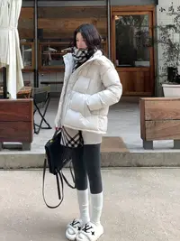 短款泡芙羽绒服女2025连帽LU家五格小个子骨白色加厚外套（009-N）