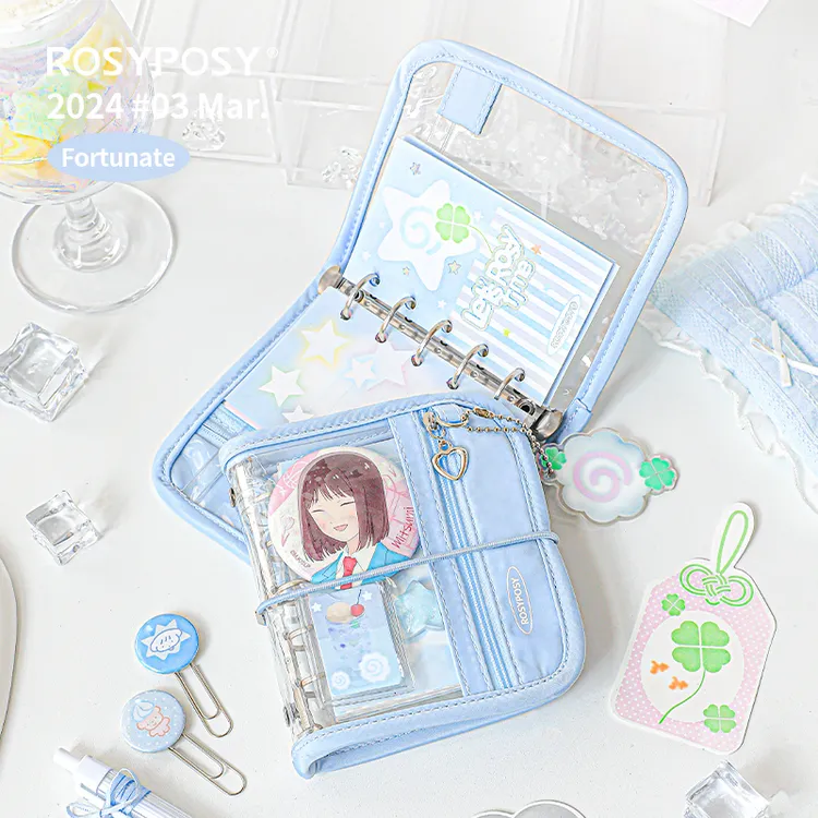 柔设 M5活页痛本高颜值可爱少女心笔记本迷你插袋手帐本透明