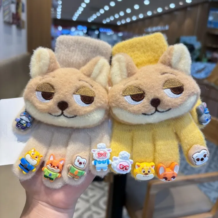兔子警官美甲卡通儿童手套小女孩冬季全指手套加绒加厚防风保暖男
