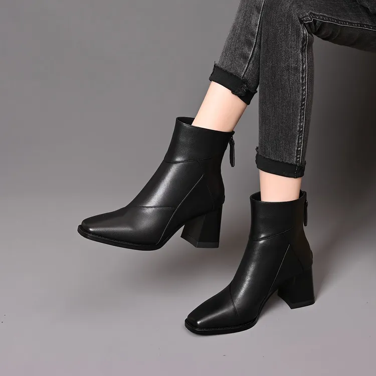 时装靴粗跟女靴2025爆款真皮时尚马丁靴中筒百搭短靴加绒高跟单靴