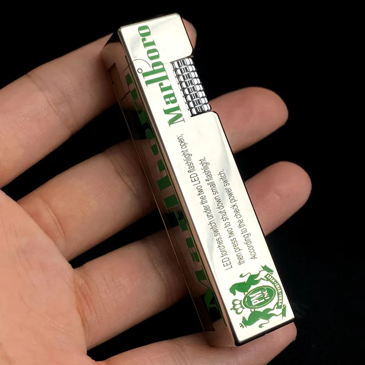 【绿标万宝路】黄铜镀铬填漆手工雕刻立方煤油打火机创意高密封