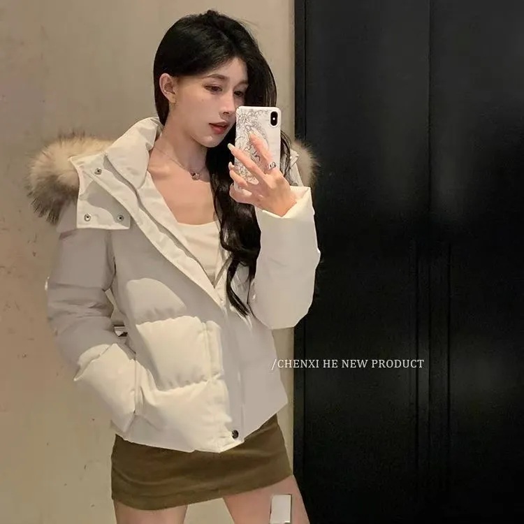 短款棉服女2025冬季新款修身显瘦可拆大毛领保暖外套7797