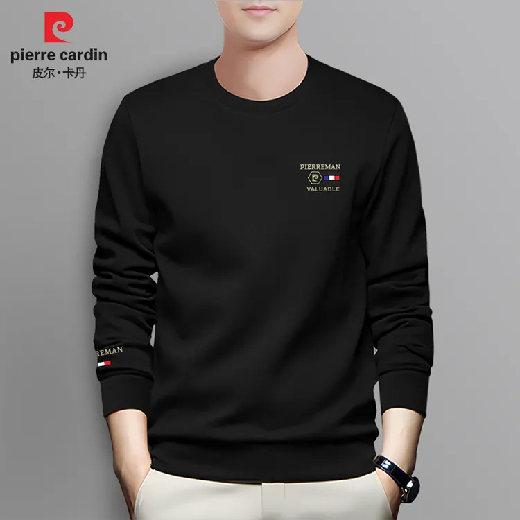皮尔卡丹上档次男士卫衣专柜正品中年高端大码宽松圆领内搭P80265