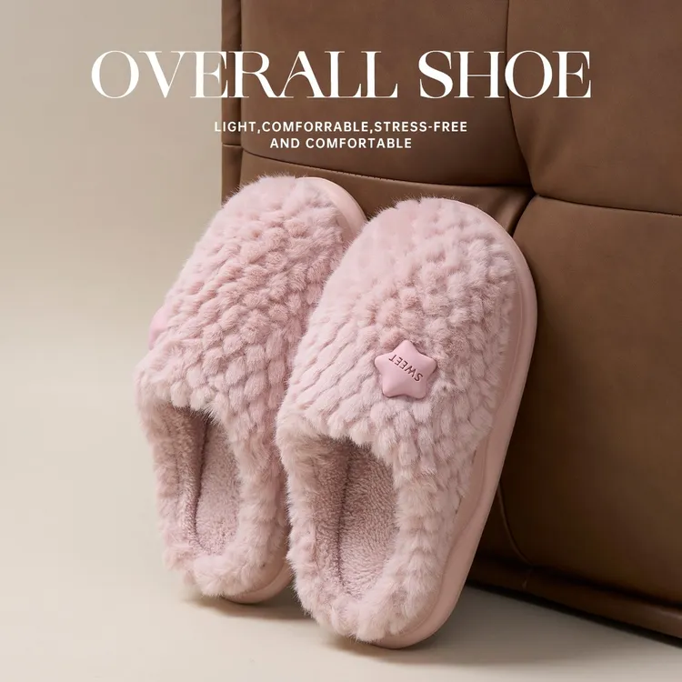 洁丽雅小星星棉拖鞋女毛绒保暖居家秋冬2025新款学生宿舍厚底1572