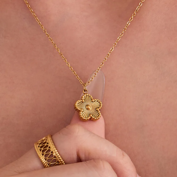 不锈钢项链 优雅五叶花双面金色不掉色项链小众设计轻奢时常饰品