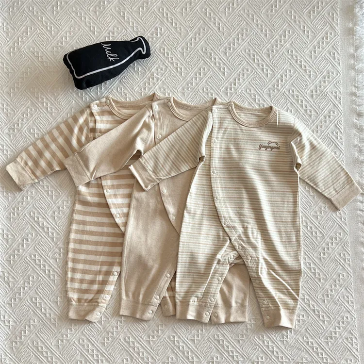 2025新生婴儿连体衣纯棉长袖春装男女宝宝衣服侧开哈衣爬服春秋季