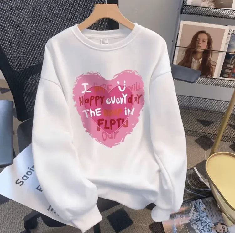 【芳芳私服】时尚百搭男女情侣款青春情侣INS圆领卫衣-字母爱心