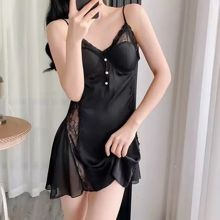 【美腰撩人】夏季冰丝轻奢高级感吊带睡裙女蕾丝吊带睡衣家居服