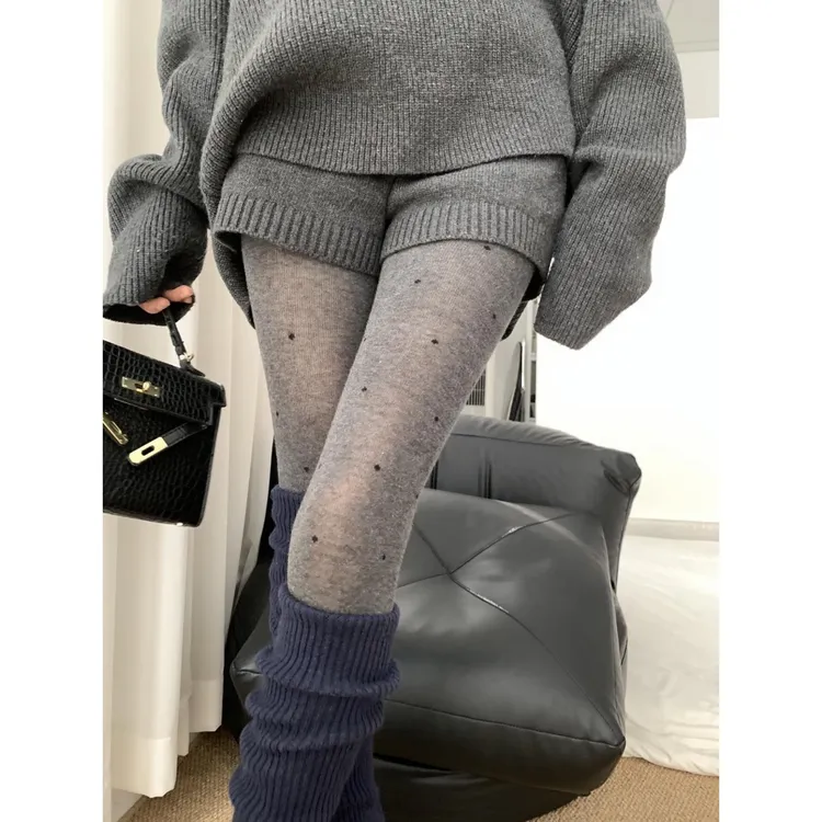 网红灰色波点丝袜女秋冬格雷系连裤袜黑色微透显瘦打底袜子韩系