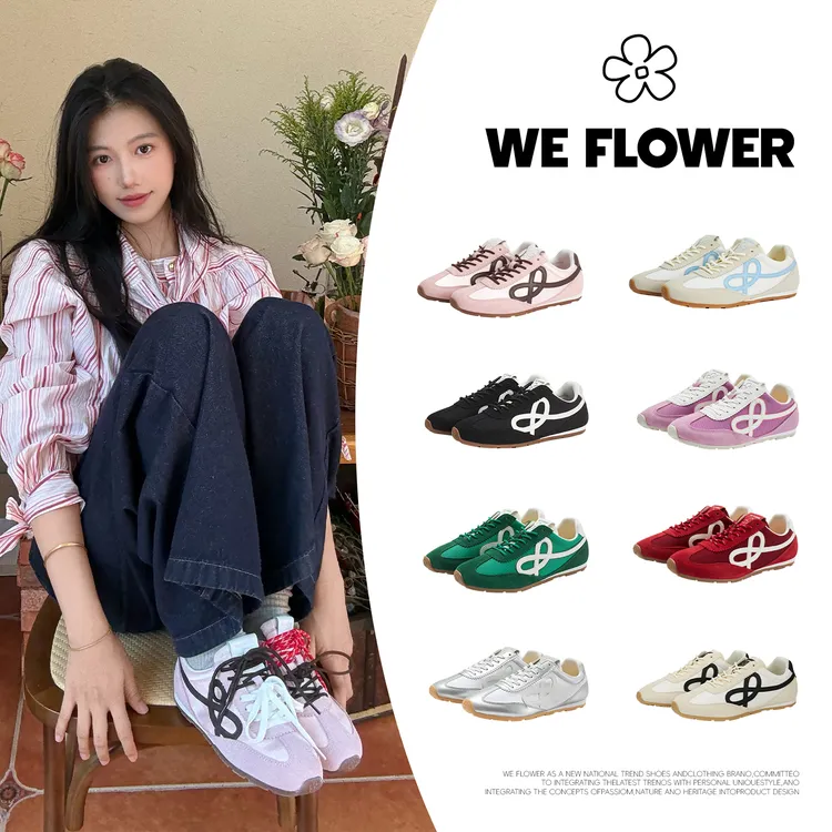 We Flower秋冬新款国潮休闲慢跑训练复古情侣款低帮法棍德训鞋