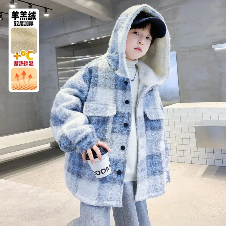 男童加绒外套2025秋冬新款羊羔毛二棉服摇粒绒大儿童加厚男孩冬季