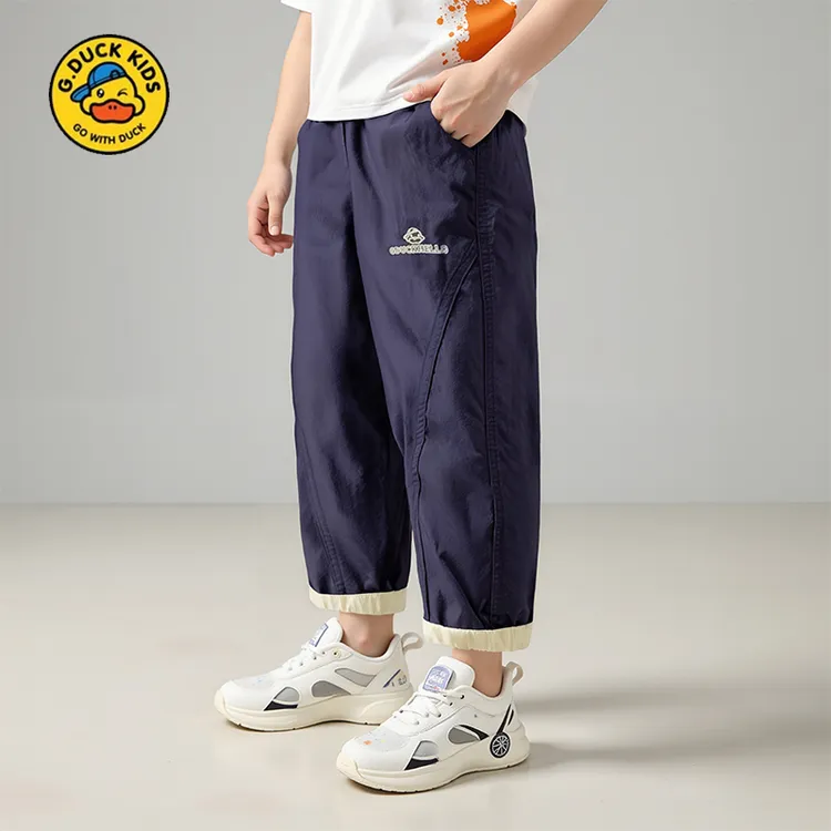 小黄鸭AA023儿童早秋季休闲裤纯棉长裤2025新款冰丝直筒宽松裤子