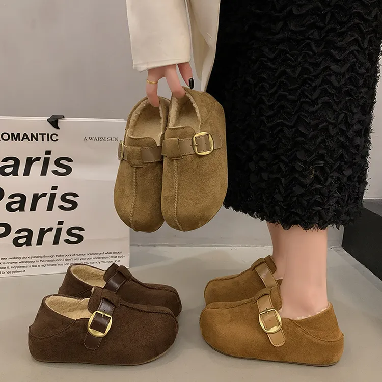 冬季复古两穿加绒全包勃肯鞋2025新款保暖舒适时尚百搭棉鞋一脚蹬