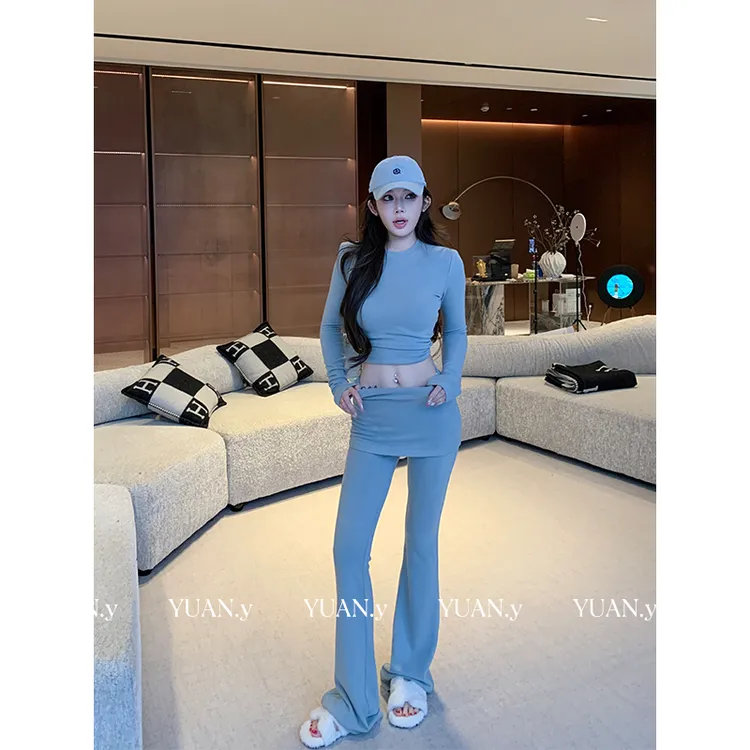 媛媛【曲线模特】辣妹长袖百搭气质修身显瘦时尚套装#TZ0836