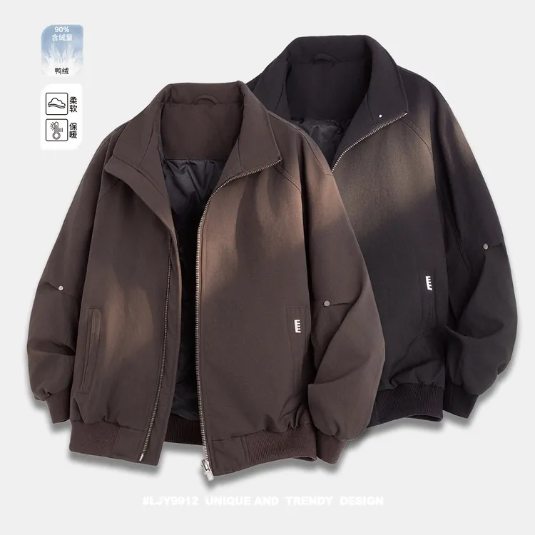 冬季白鸭绒夹克外套90绒加厚短款羽绒服美式硬汉复古男羽绒服夹克