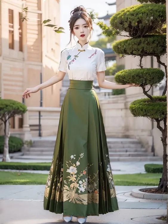 清冷风国风复古汉服马面裙套装2025夏季新款短袖刺绣上衣两件套女