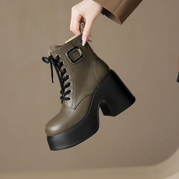 头层牛皮10cm粗跟真皮超轻显瘦马丁靴英伦风秋冬百搭小个子瘦瘦靴