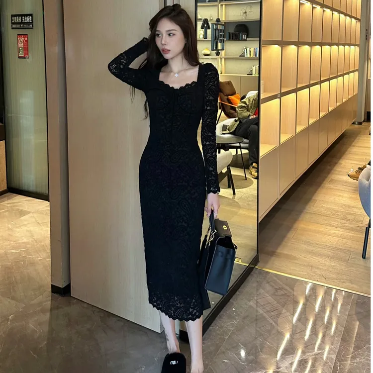  【田姜女装 】气质蕾丝显瘦连衣裙