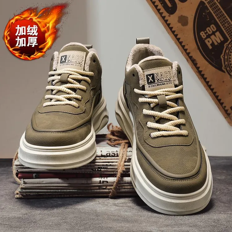 男士保暖系带平跟休闲板鞋高帮鞋鞋子休闲鞋韩版厚底潮鞋秋冬百搭