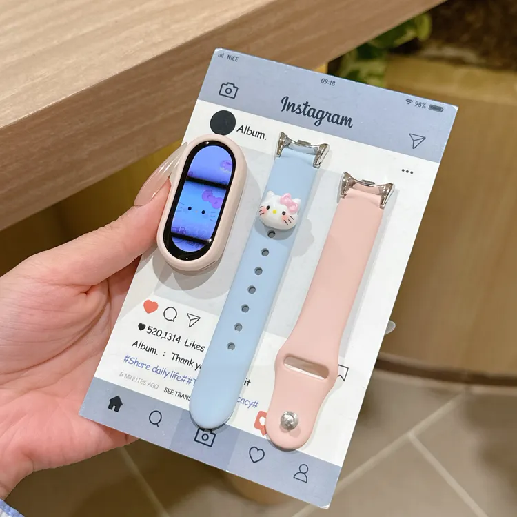 可爱KT猫适用小米手环9Pro/8pro表带小米红米Watch5反扣硅胶女夏