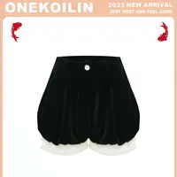 OneKoilin“vintage remake”丝绒拼接蕾丝花边百搭重工短裤 VRDK