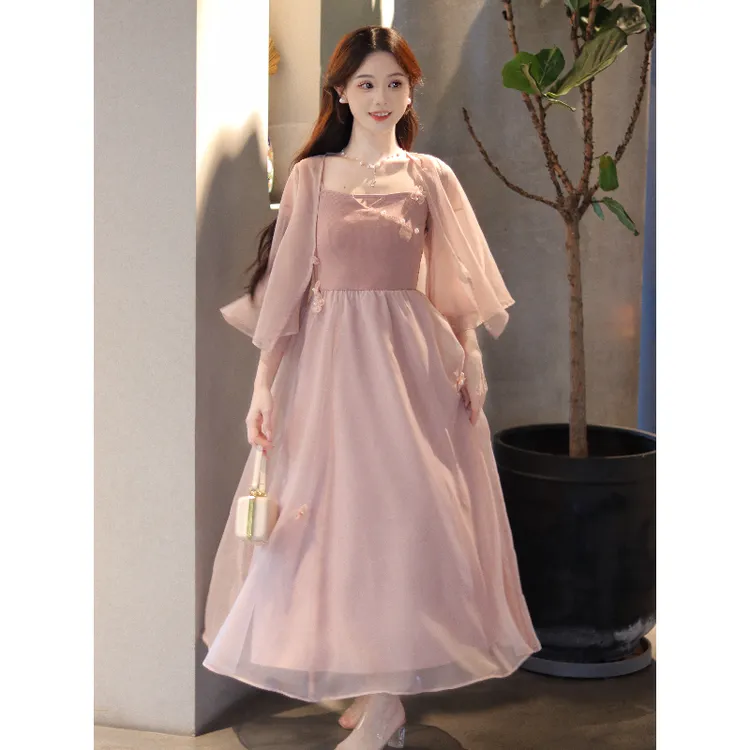 瑶西【知意】粉色纱质开衫海边度假汉服新中式裙子