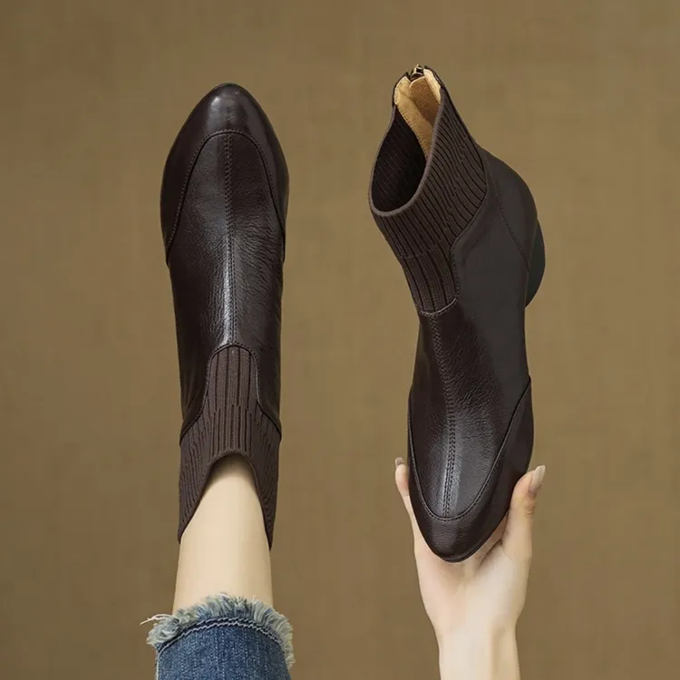 【品牌力荐】秋季新款短靴时尚休闲百搭粗跟秋冬英伦复古加绒3796