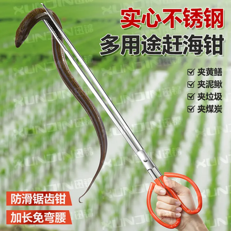 泥鳅黄鳝夹鳝鱼夹不锈钢钳子防滑赶海神器抓螃蟹龙虾工具火钳垃圾