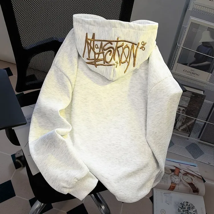 重工字母刺绣连帽卫衣男款重磅加绒保暖宽松百搭潮流情侣外套