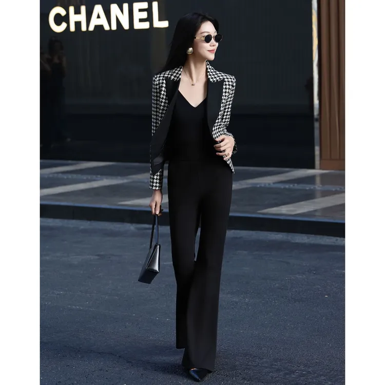 ZEROYK翎蔻 高级感大牌气质千鸟格外套通勤穿搭精纺羊毛西服上衣